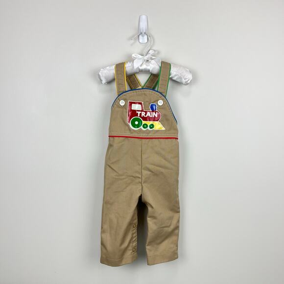 Vintage Carter's Tan Applique Train Overalls 12 Months USA - Picture 1 of 8